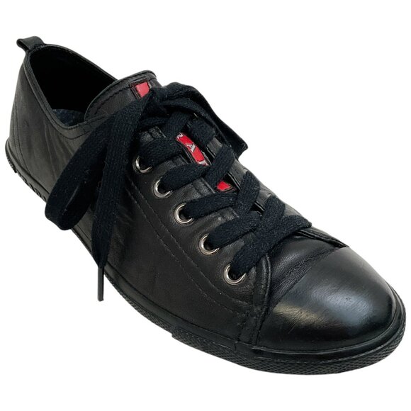 Prada Black Leather Sneakers - Picture 1 of 6